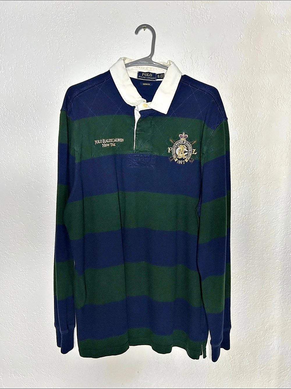 Vintage Polo Ralph Lauren PRL Saddle Maker & Harness Co. Crest Rugby Shirt Blue